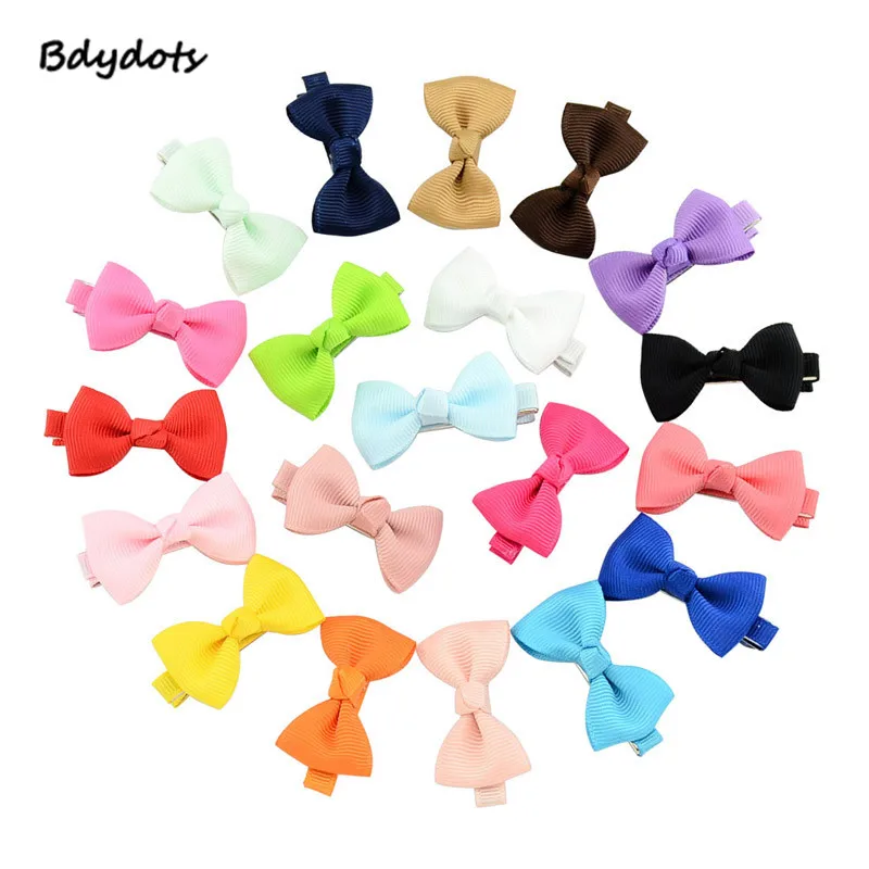 

5CM 20Pcs/Lot Ribbon Bows With Hairclips Baby Girls Little Hair Clip Soild Bows Children Accessories For Hair Cute Kids Hairpins