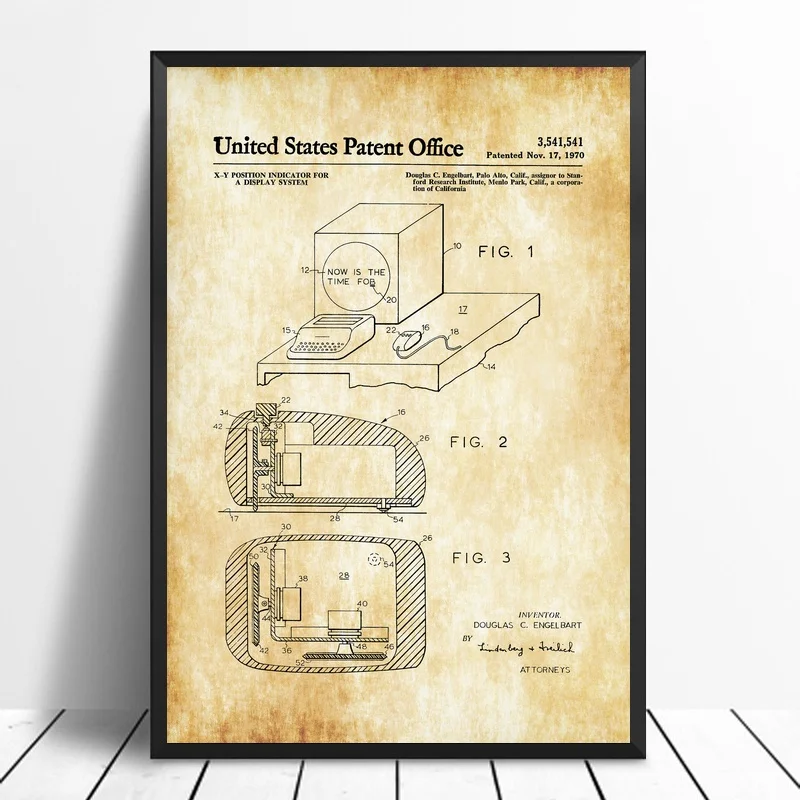 

First Computer Mouse Patent Print Art Poster Canvas Prints No Frame