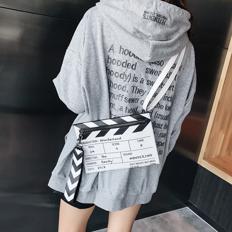 Black & White Fashion Movie Prop Design Pu Leather Casual Women's Clutch Bag Envelope Bag Shoulder