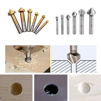 

6pcs 90 Degree Three-Blade Full-Grinding Chamfering Knife Hss Chamfer Cutter Bit Chamfering Countersink Drill Bits