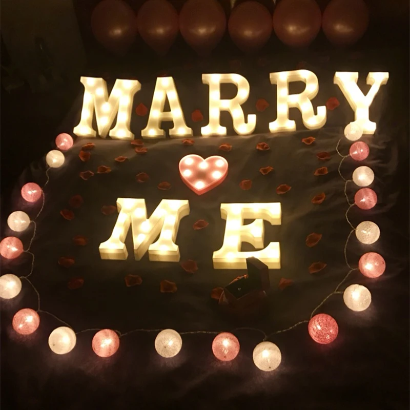 

DIY Letter LED Symbol Sign Heart Lighting Plastic Night Lights Wedding Valentine's Day Confession propose marriage Party Decor