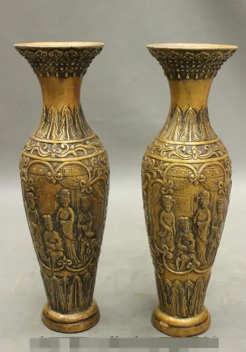 

S07001 9" Folk Chinese Bronze Auspicious 4 Great Beauties Belle Statue Vases Pot Pair discount 30% (C0324)