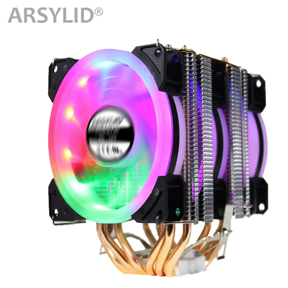 ARSYLID CN-609 6 heatpipe dual-tower cooling RGB 4pin PWM вентилятор кулер для процессора LGA775 115X1366 2011 AM3 AM4 9 см вентилятор Поддержка Intel AMD