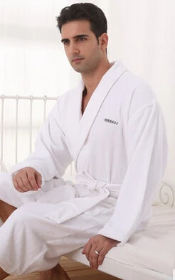 Хлопок петля ворс аппликация халаты для влюбленных утолщенный купальный халат хлопок халат - Цвет: white