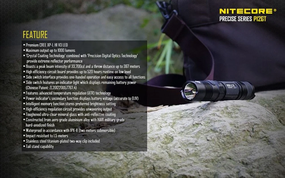 NITECORE P12GT 1000 люмен CREE светодиодный 350 ярдов длинный бросок тактический фонарик с зарядным устройством UM10 и батареей NL1835HP