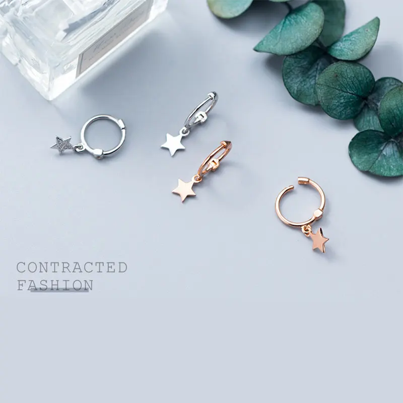 Женские серьги кольца boucle d'oreille из стерлингового серебра 925 пробы со звездами