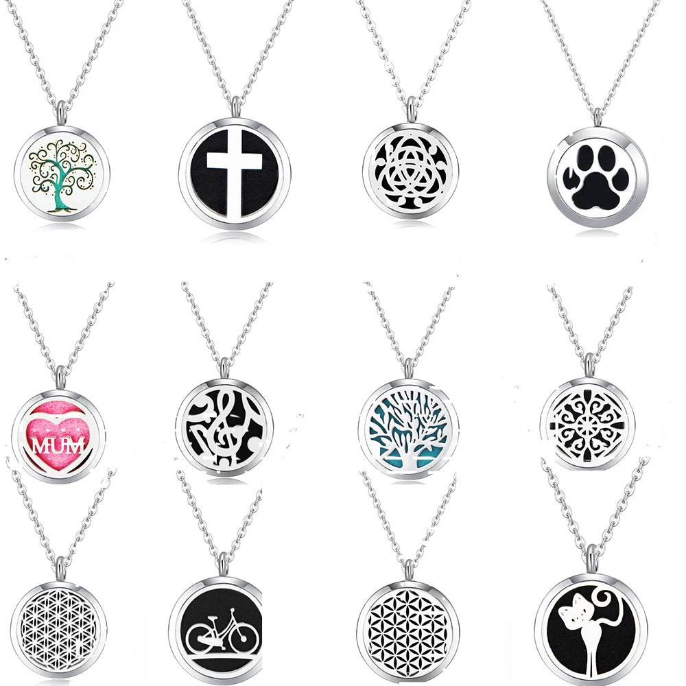 10 pcs Mesinya Silver Color Flower of Life (25 30mm) Aromatherapy/Essential Oils 316L Stainless Steel Diffuser Locket Necklace | Украшения