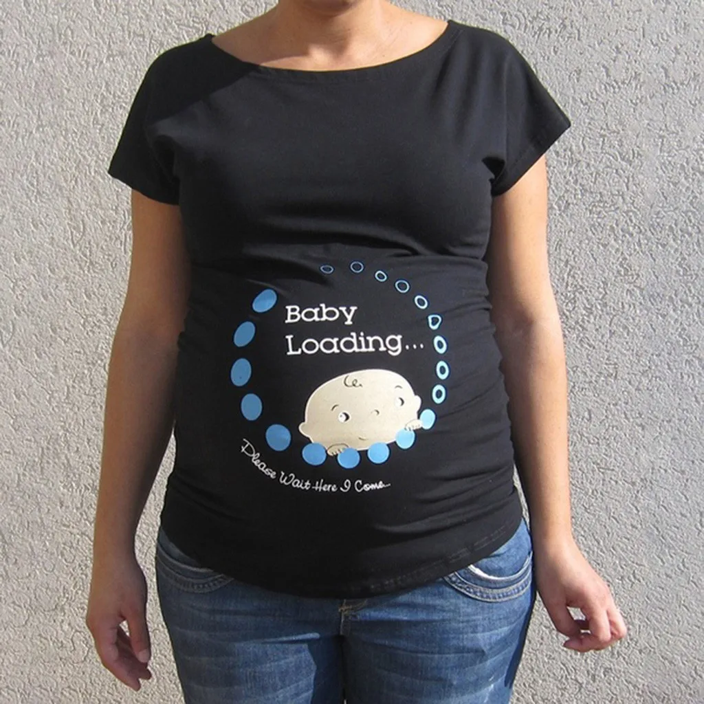 Женская футболка с милым принтом для беременных; топы с круглым вырезом и короткими рукавами; одежда для беременных; костюм abbigliamento premaman