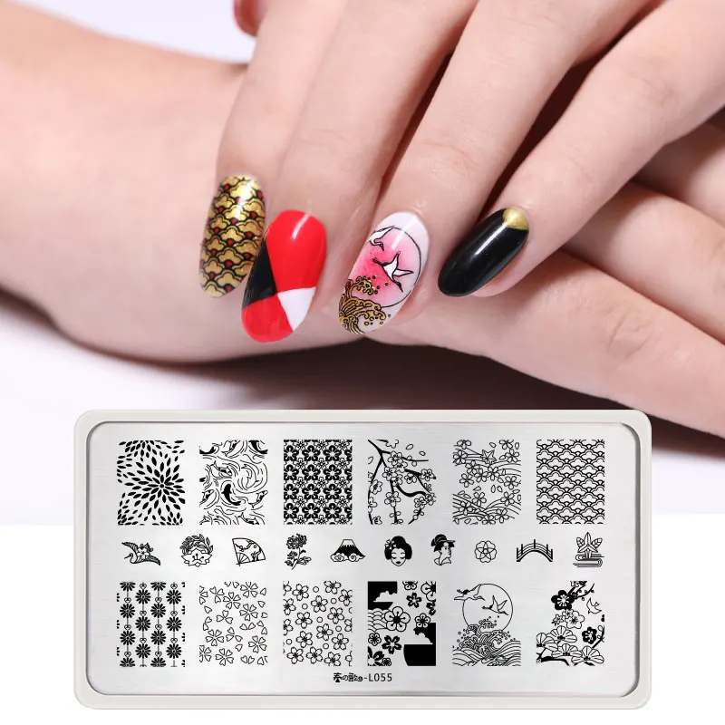 

Harunouta Nail Stamp Template Japanese Style Rectangle Stainless Steel Nail Art Stamping Plate Wave Image Print Nail Art Decors