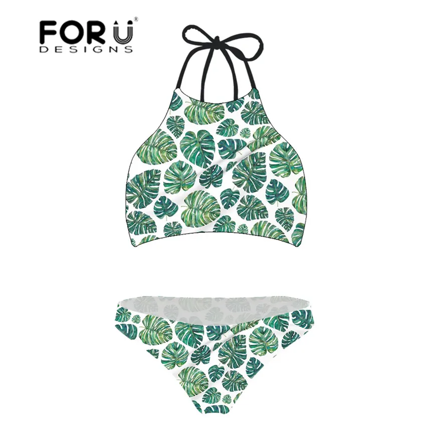 

FORUDESGINS Tropical Leaves Printing Swimsuit Female XXL Large Size Swimwear Female Push Up Beach Wear Swimming Suit for Women