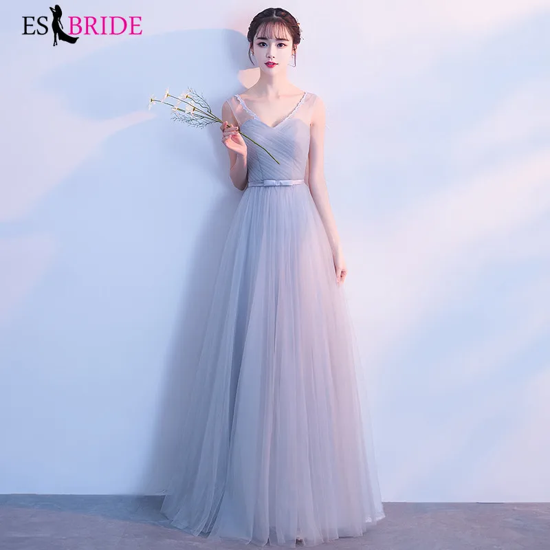 

Bridesmaid Dresses Lace Chiffon Vestido Longo Round Collar Short Sleeve A-Line Long Dress for Wedding Party for Women ES1313