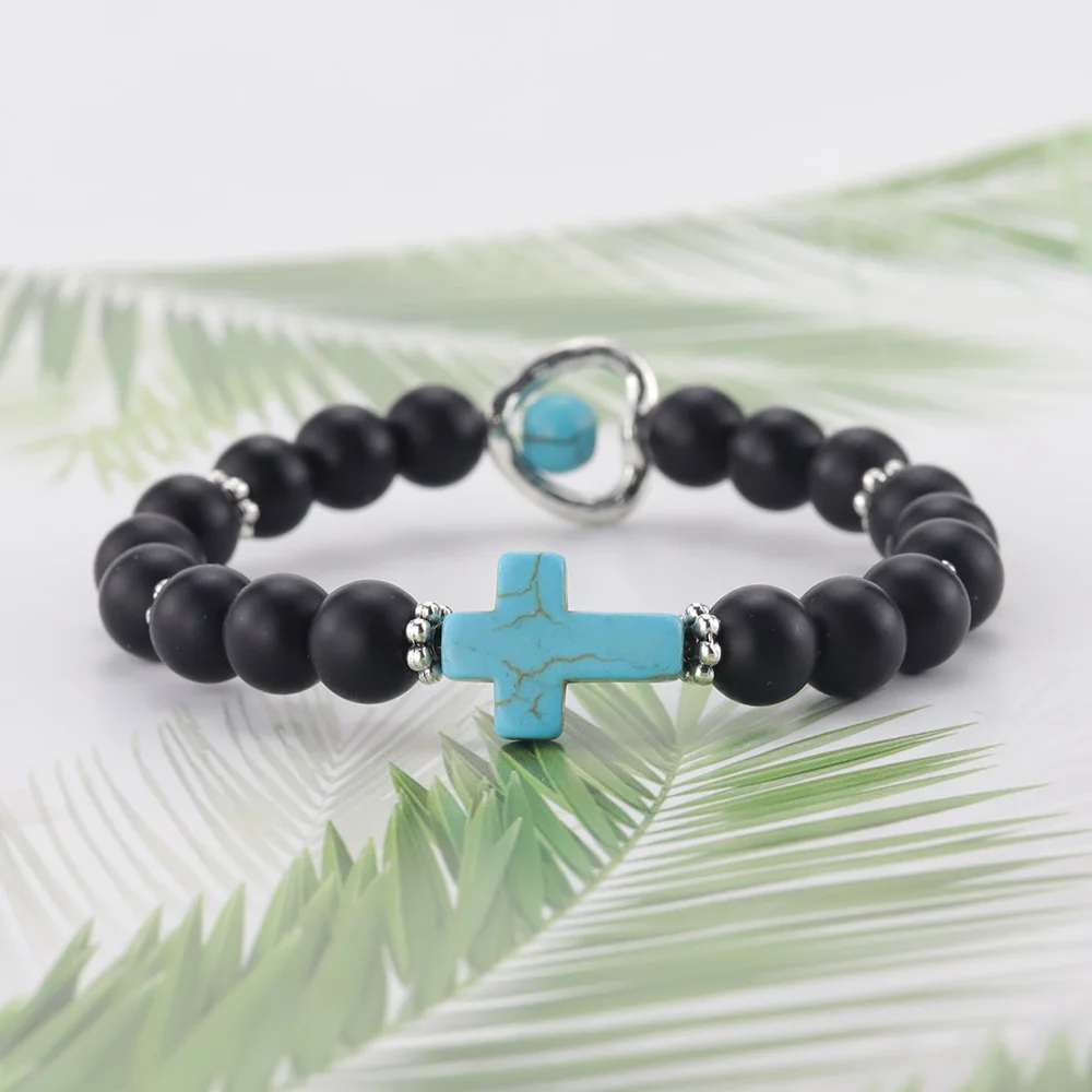 Женский браслет с подвеской в виде сердца Jesus cross из натурального камня и лавы