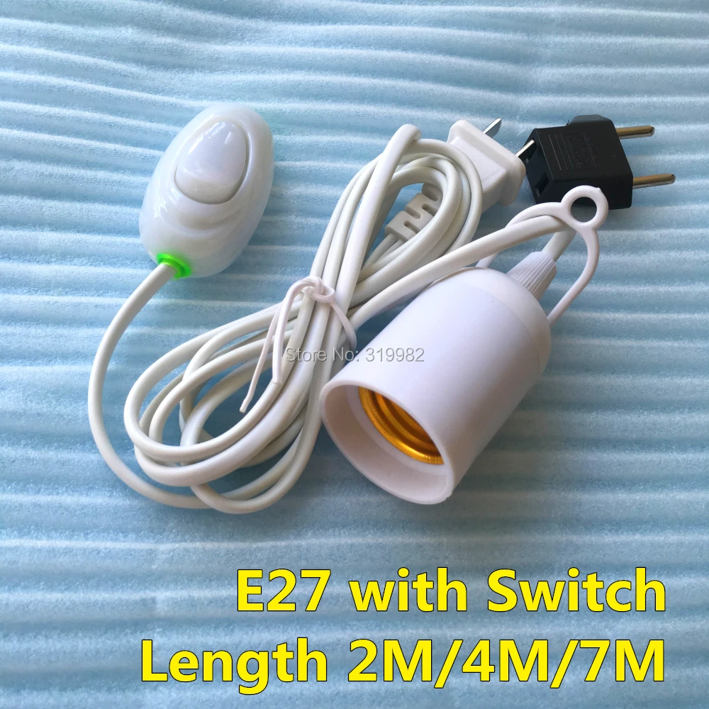 5 шт. E27 кабель-переключатель онлайн лампа база держатель потолочный 2 м 4 м 8 м шнур питания переменного тока ЕС США штекер для светодиодный подвесной светильник лампа для выращивания растений