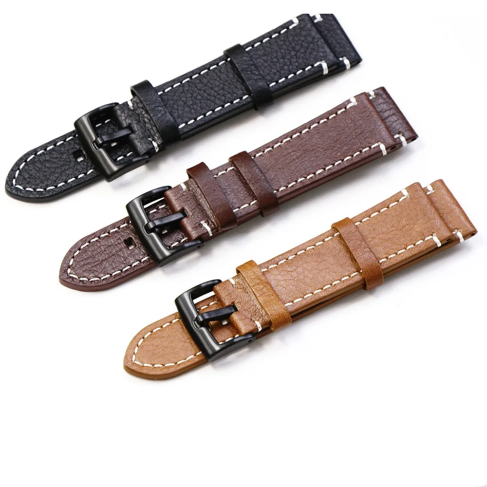 

T-AMQ 18 19 20 21 22 23 24mm Brown Black Genuine Leather Watch Band Men's Wristwatch Strap+Pin Buckle European style Bracelet-52