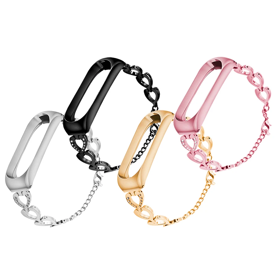 

Bracelet for Xiaomi Mi Band 3 Strap Metal Wrist Heart-shaped Chain Strap Bracelet for Mi Band 3 Wristbands Accessories
