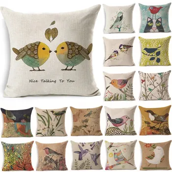 

1Pcs 45*45cm Bird Branch Pattern Cotton Linen Throw Pillow Cushion Cover Car Home Sofa Decorative Pillowcase funda cojin 40218