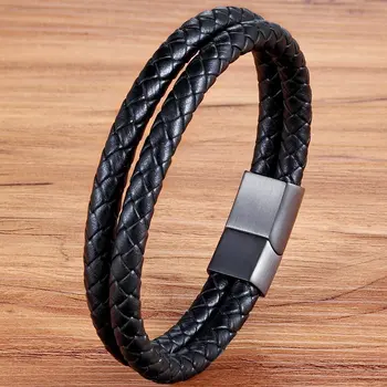 

TYO Personality Genuine Leather Bracelet Double Layer Black Bangle For Female Unisex Accessories Jewelry For Birthday Party Gift