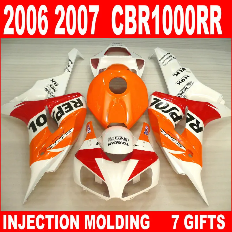 Aftermarket Частей Тела Обтекателя комплект для Honda CBR1000RR 06 07 orange белый форм для инъекций обтекатели комплект CBR1000RR 2006 2007 ra03