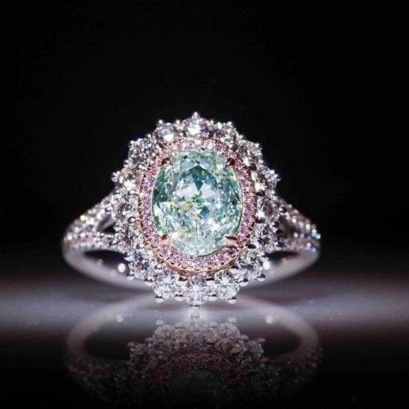 

Shiny Full Zircon Wedding Rings for Women Ladies Pink Rhinestone Blue Zircon Women Rings Fashion Party Jewelry anillos Size 6-10