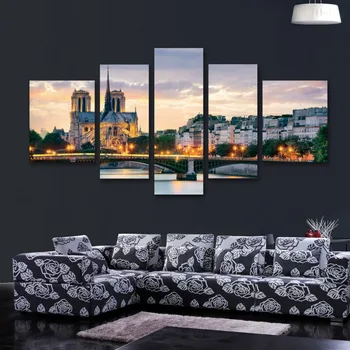 

5 board printed canvas city at night. Photography scenery wall painting murals sitting room hangs a picture.The bridge