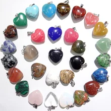 Натуральный камень кварц Кристалл Опал тигровый глаз белый бирюза микс камень подвеска в форме сердца для diy ювелирных изделий ожерелье 30 шт