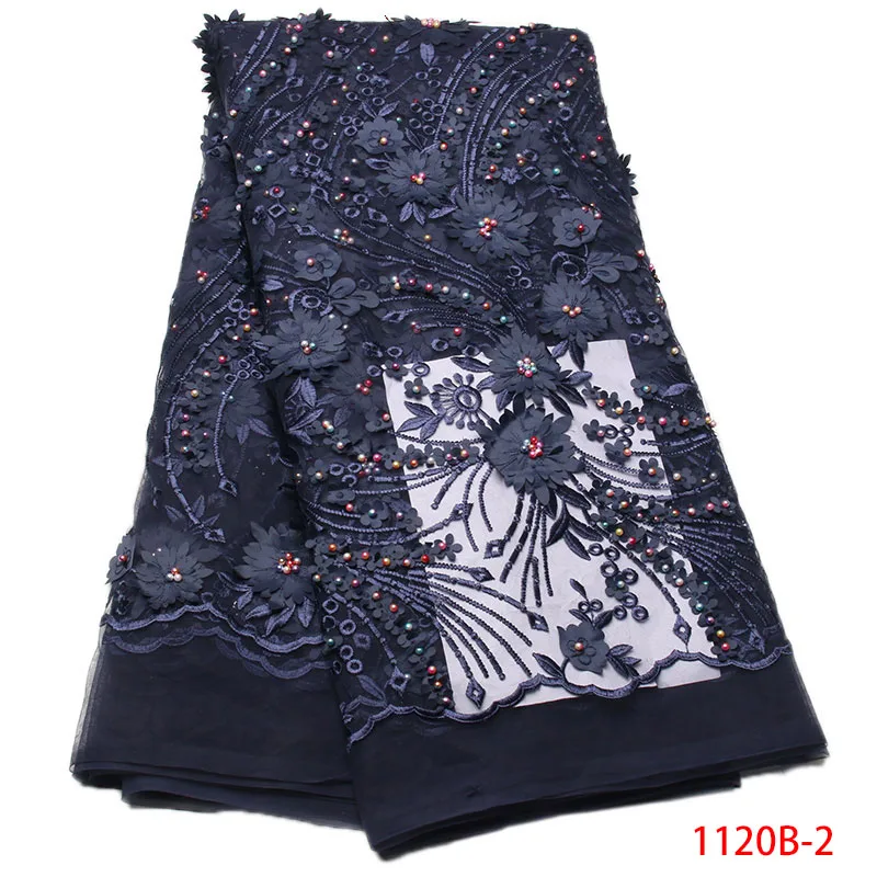 

New Design African Lace Fabrics Black High Quality French Lace Fabric For Party Dress Nigerian Beaded Lace Fabric NA1120B-2