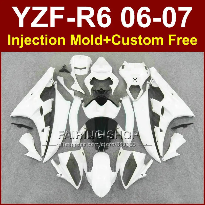 Classic  white Custom motorcycle fairing kits for YAMAHA YZFR6 2006 2007 fairings set YZF1000 YZF R6 06 07 ABS bodyworks EY6J