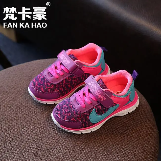 New 2016 Spring and Autumn Kids Sneakers Boys Girls Sports Gauze Breathable Light Running Shoes