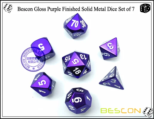 Bescon 7 шт. набор тяжелых металлических игральных костей набор глянцевых фиолетовых, цветных твердых металлических многогранных D& D игральных костей Фиолетовый