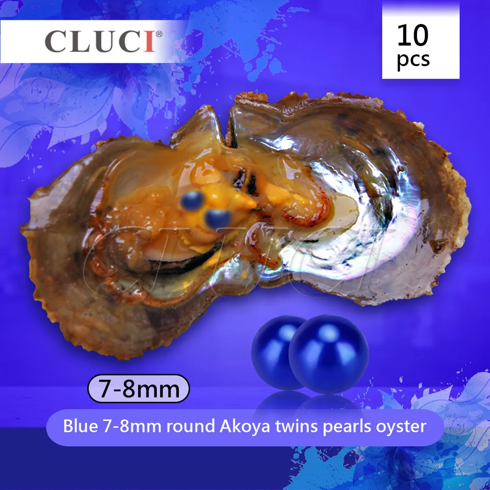 CLUCI Королевский синий жемчуг Akoya в устрицах 10 шт, 7-8 мм Близнецы 20 жемчуг можно получить, 2 в одном устрицы лучший подарок для девушки/жены