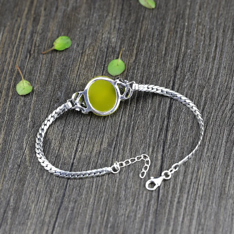 Authentic Sterling Silver 925 Bracelets For Women With Natural Yellow Chalcedony Garnet Charm Chain Bracelets Fine Jewellery
