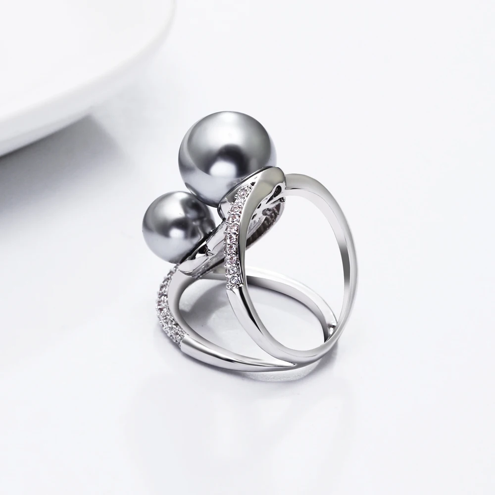 Модное большое жемчужное кольцо с кристаллами, элегантные ювелирные изделия высокого качества для женщин, модные ювелирные изделия, большие красивые кольца на палец