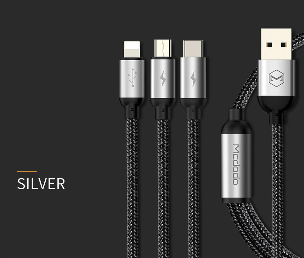 Mcdodo 3 в 1 3A USB кабель для iPhone X 8 7 Зарядка Micro USB кабель Тип C USB кабель для lightning samsung Android мобильный телефон