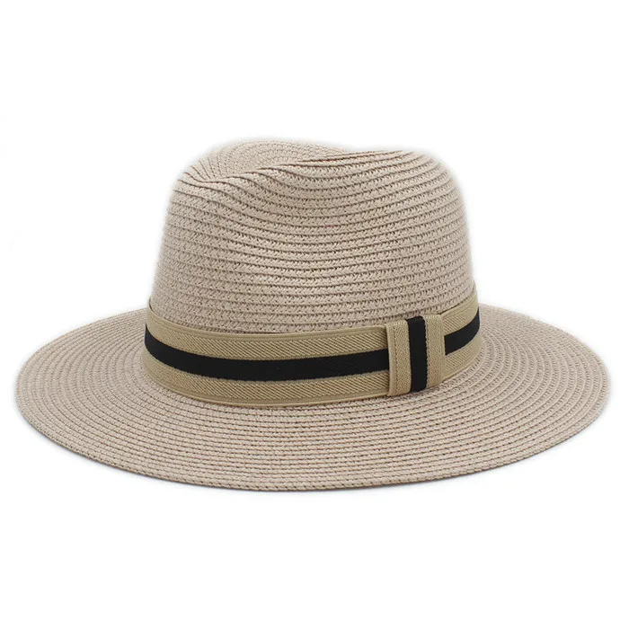 Классическая Летняя соломенная Панамка для женщин и мужчин, шляпа от солнца для элегантной леди с широкими полями, homberg Fedora Sunbonnet, Пляжная Панама - Цвет: Straw