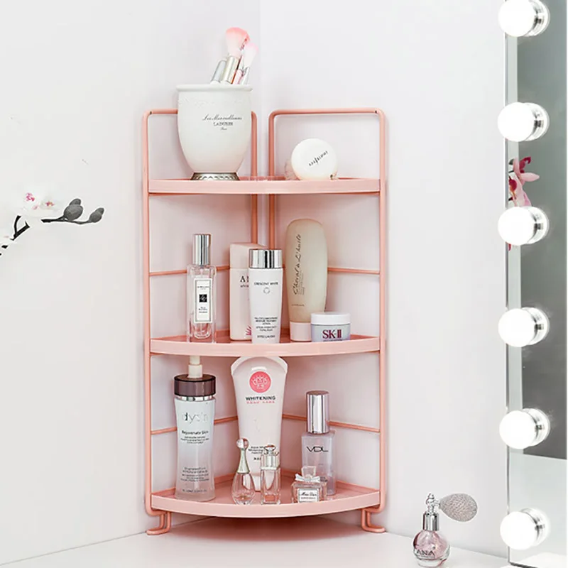 3-Tiers Storage Shelf Bathroom Organizer Kitchen Rack Stand Holder Iron Bookshelf Desktop Plastic Storage Rack Corner Shelves