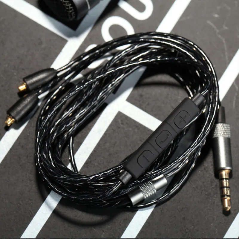 3,5 мм кабель для наушников с разъемом MMCX Замена обновленный аудио кабель с микрофоном контроллер для SE215 SE535 SE846 UE900 - Цвет: Черный