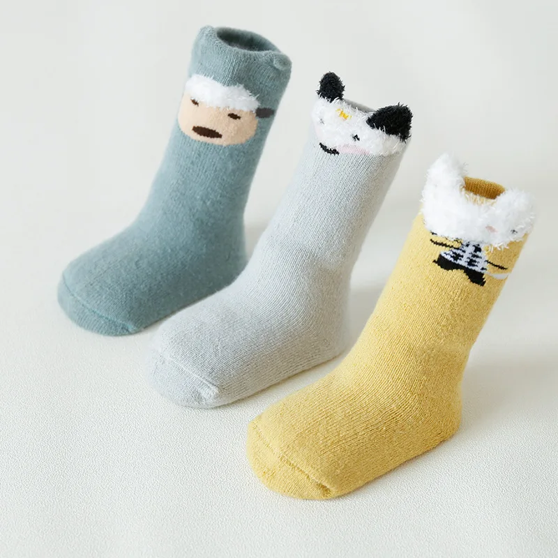3 Pairs/Lot Baby Children Socks Whit Grips Cotton Cartoon Breathable High Tube Socks for Kids Baby Boys Girls Free Shipping 
