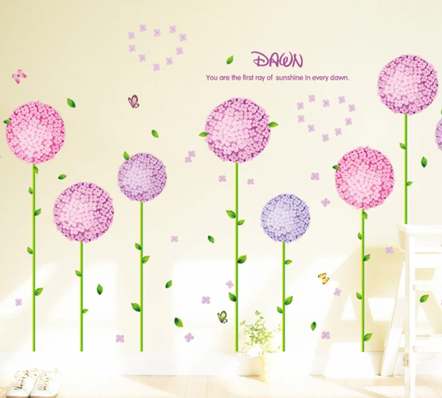 Pink Dandelion Bouquet Flower DIY Wall Sticker Home Decals Wall Decal