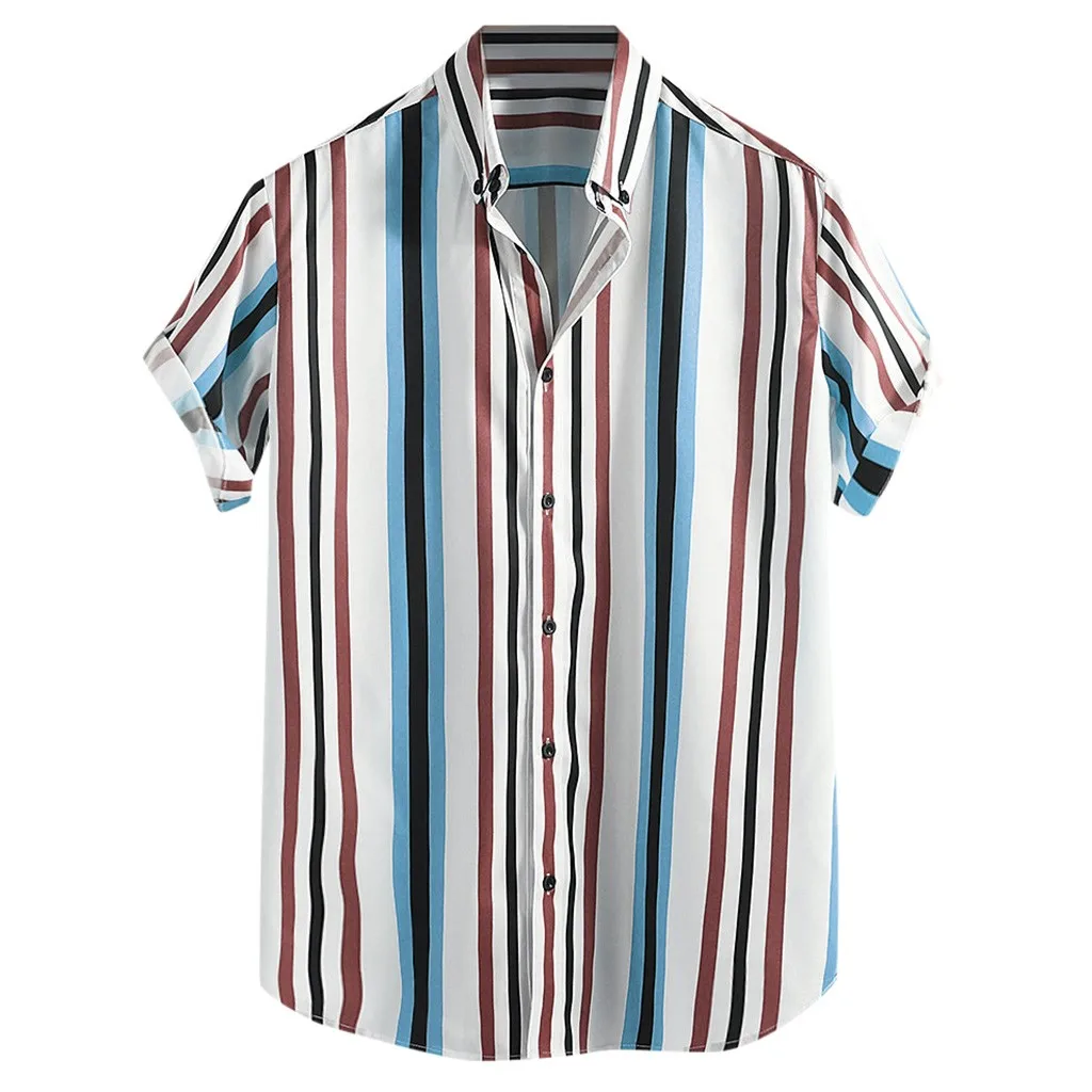 Mens tops Breathable Striped shirts Turn Down Collar Short Sleeve Loose Casual summer fashion Shirts new arrivals#G8 - Color: Blue