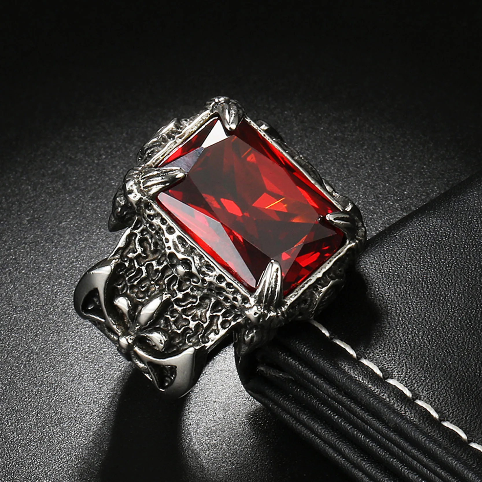 Jiayiqi, темно-синее кольцо с большим камнем для мужчин, нержавеющая сталь, мужское классическое кольцо в виде дракона, Панк ювелирные изделия, красный/синий/черный/зеленый кристалл