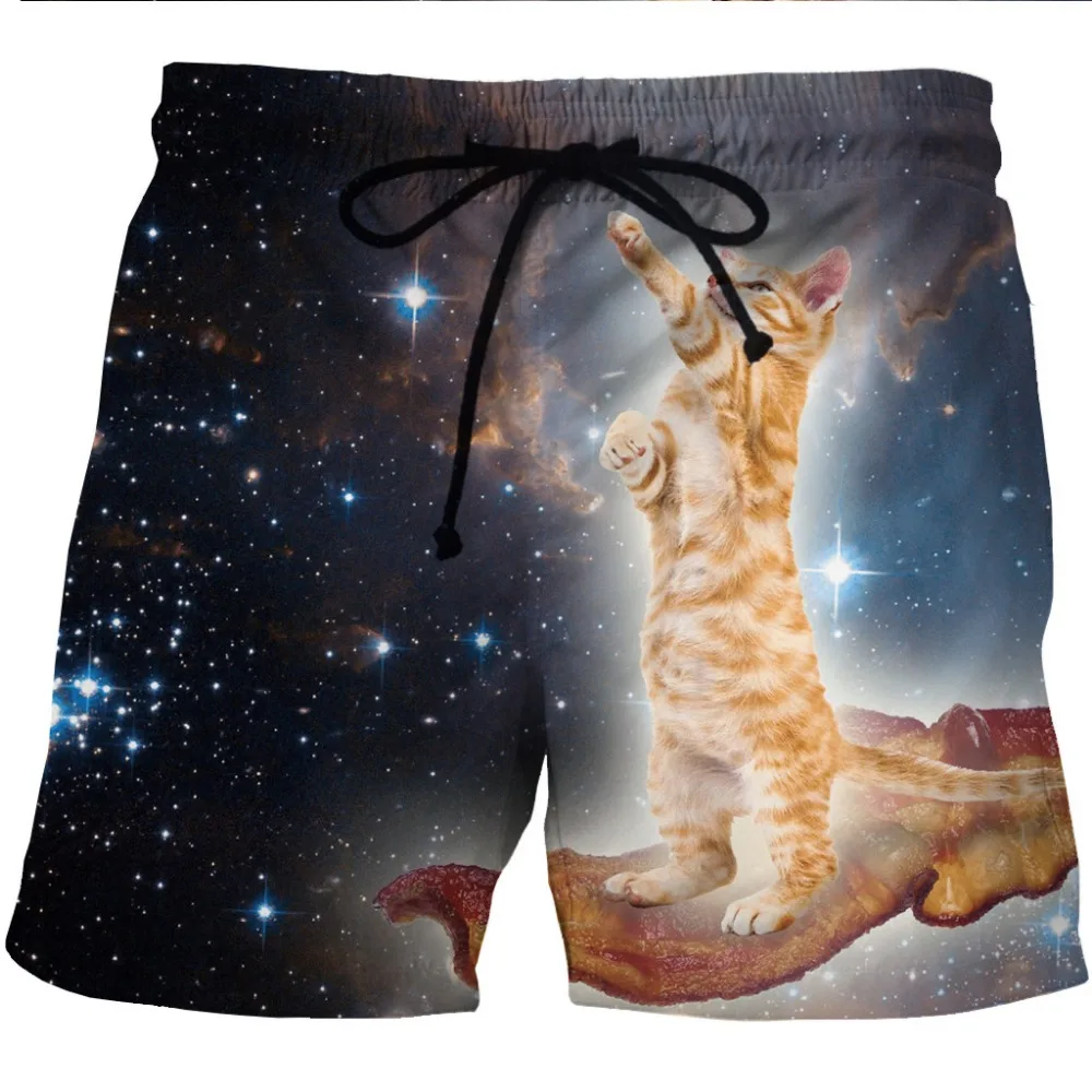 Summer Men Beach Shorts Water Sport Pants Cute Cat Print Galaxy S-6XL Running Short Quick Dry Oversized Swim Surf Board Swimwear