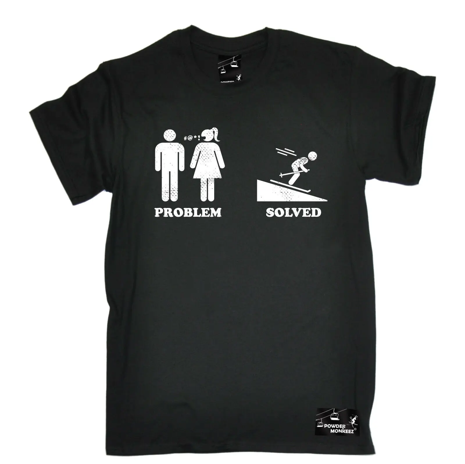 Порошок Monkeez проблема решена футболка для лыжного спорта катание на лыжах шутка смешной подарок ко дню рождения Прохладный Повседневное гордость футболка унисекс модные