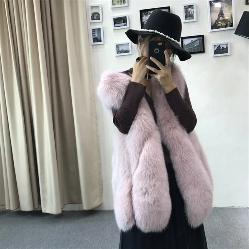 BINYUXD Новое поступление качество модная куртка зимняя теплая Модная брендовая Женская жилетка из искусственного меха пальто из искусственного меха жилет из лисьего меха