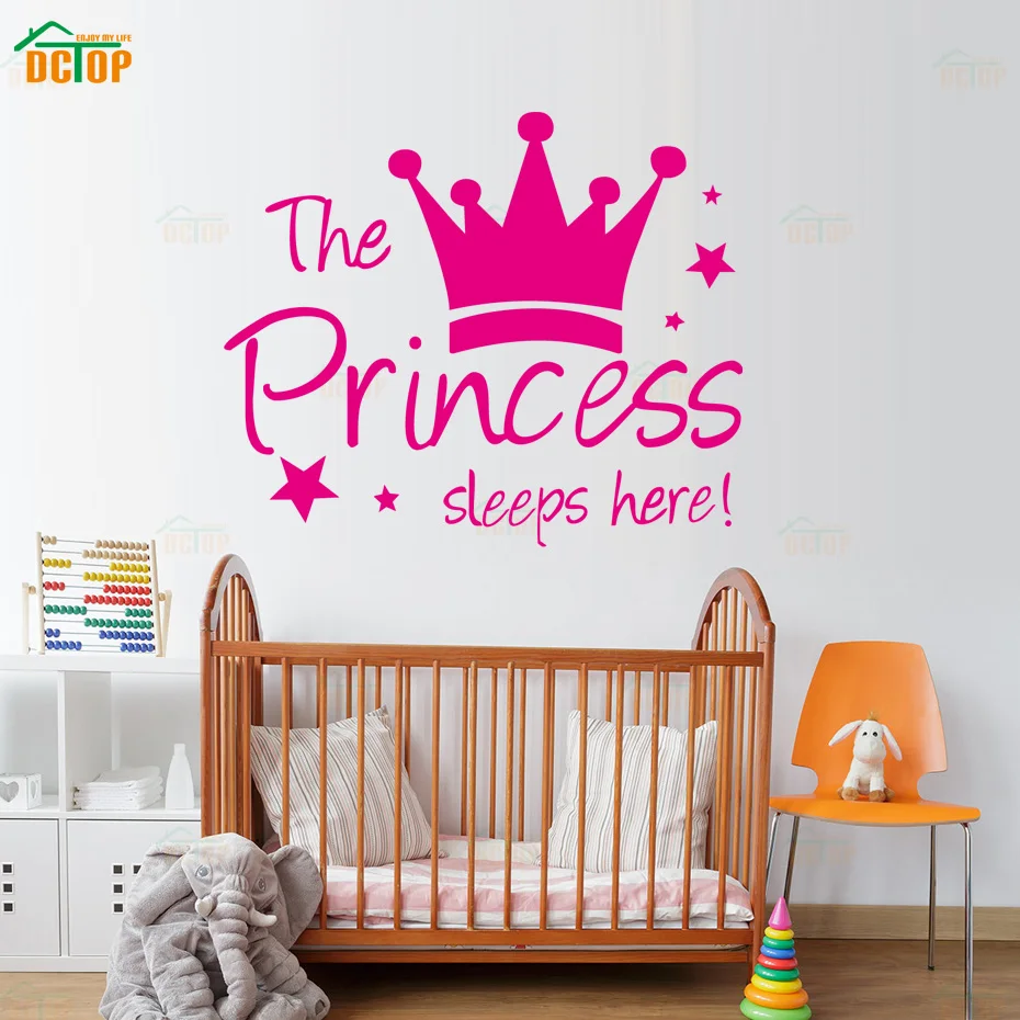 The Princess Sleep Here Vinyl Wall Stickers Crown Stars Wall Decals For Kids Room Home Decor Wall Art Quote Bedroom Wallpaper (1)