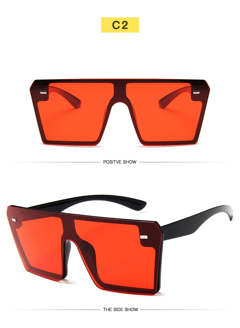DJXFZLO Oversized Square Sunglasses Women Luxury Brand Fashion Flat Top Red Black Clear Lens One Piece Men Shade Mirror