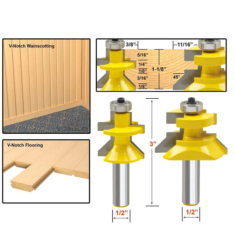 Download 2pcs 1/2 Inch Shank Wood Cutter Matched Tongue Groove V ...