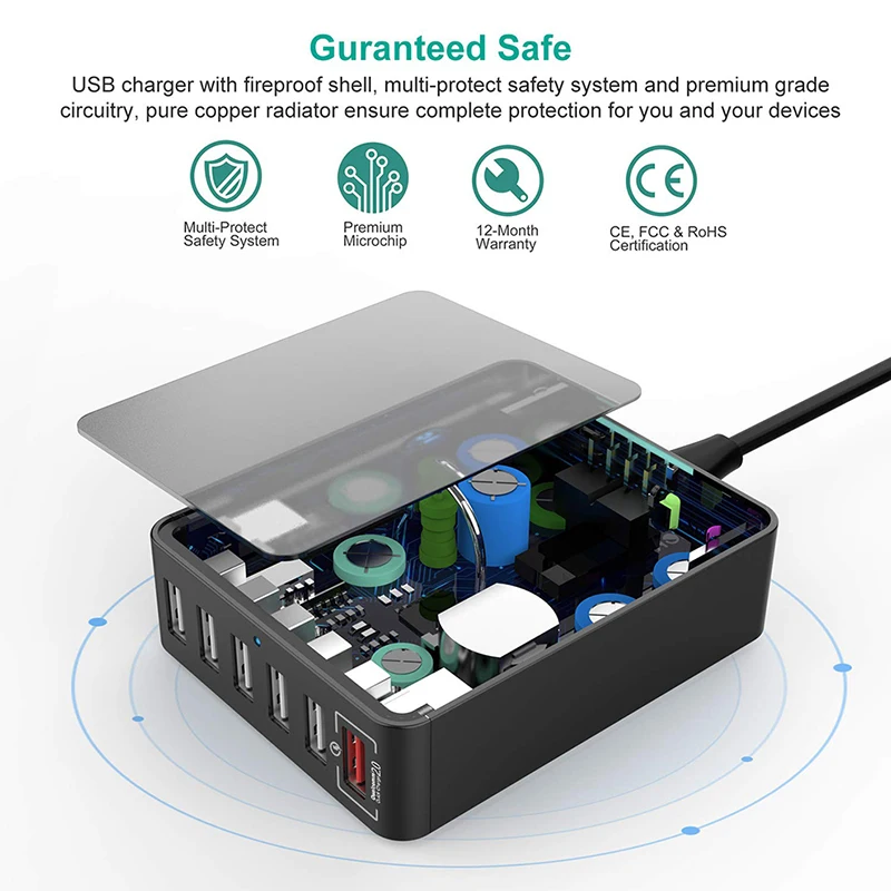 SeenDa QC2.0 быстрое зарядное устройство USB 35 Вт 6 портов зарядная станция для iPhone Samsung LG