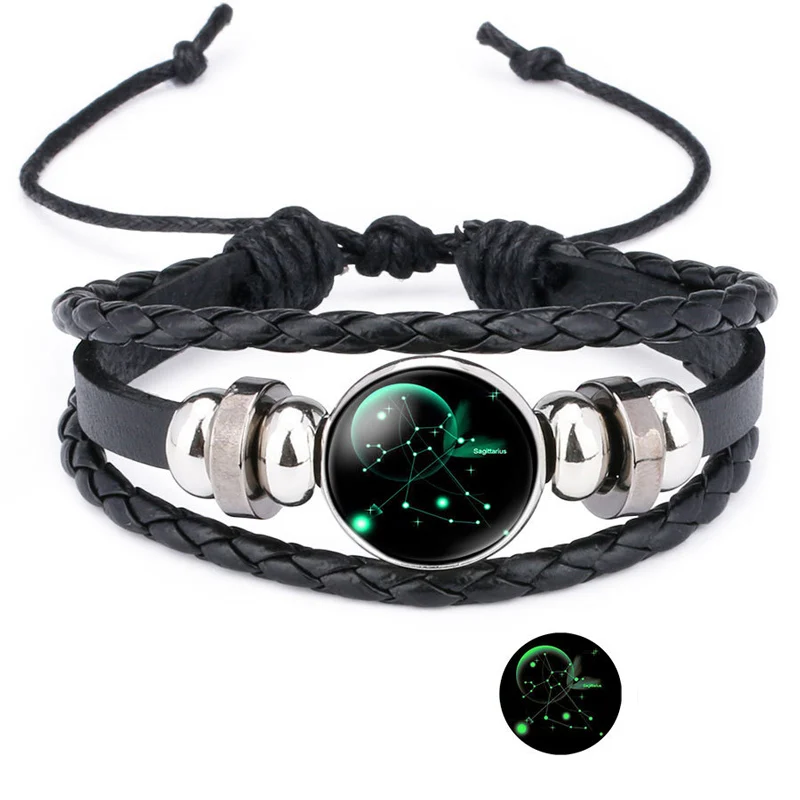 NIUYITID 12 Constellation Bracelet For Women Unisex Leather Jewelry Adjustable Luminous Universe Horoscope Male Boy Gift (1)