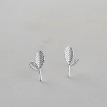 Форзац 925 пробы серебряные маленькие листья серьги-гвоздики для женщин модный стиль девушка гипоаллергенный Стерлинговое Серебро-ювелирные изделия