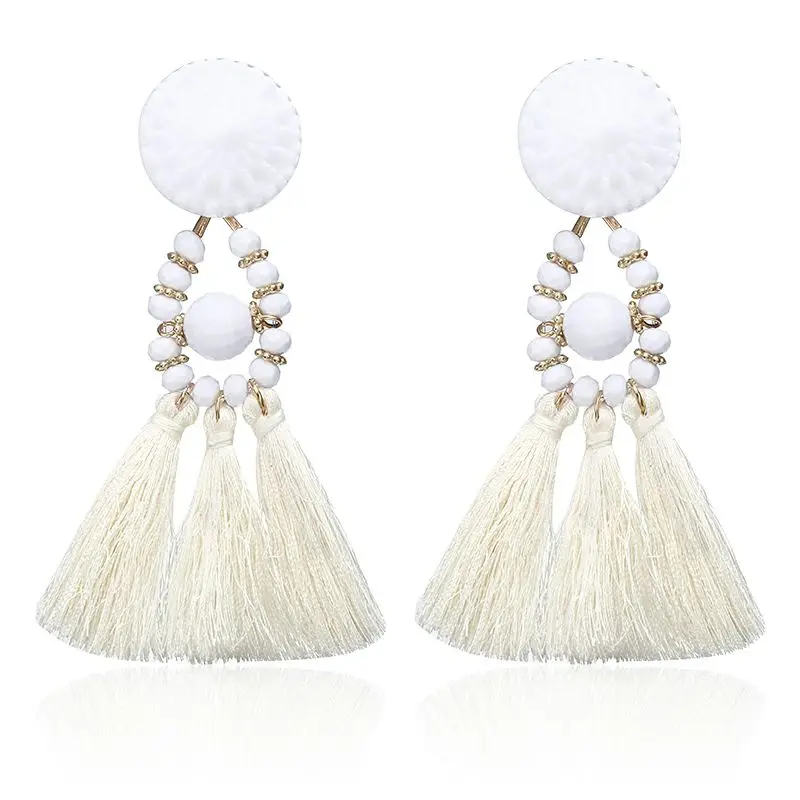 Bohemian Long Statement Tassel Drop Earrings for Women Luxury Resin Beads Tassel Earrings 6 Color Choice Jewelry Gift - Окраска металла: e52-White